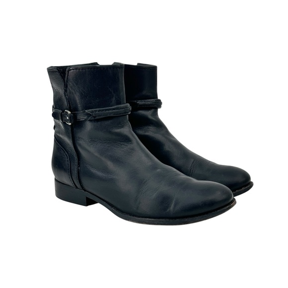 FRYE Classic Black Buckle Strap Leather Ankle Boots Booties sz 8.5B - Picture 1 of 15